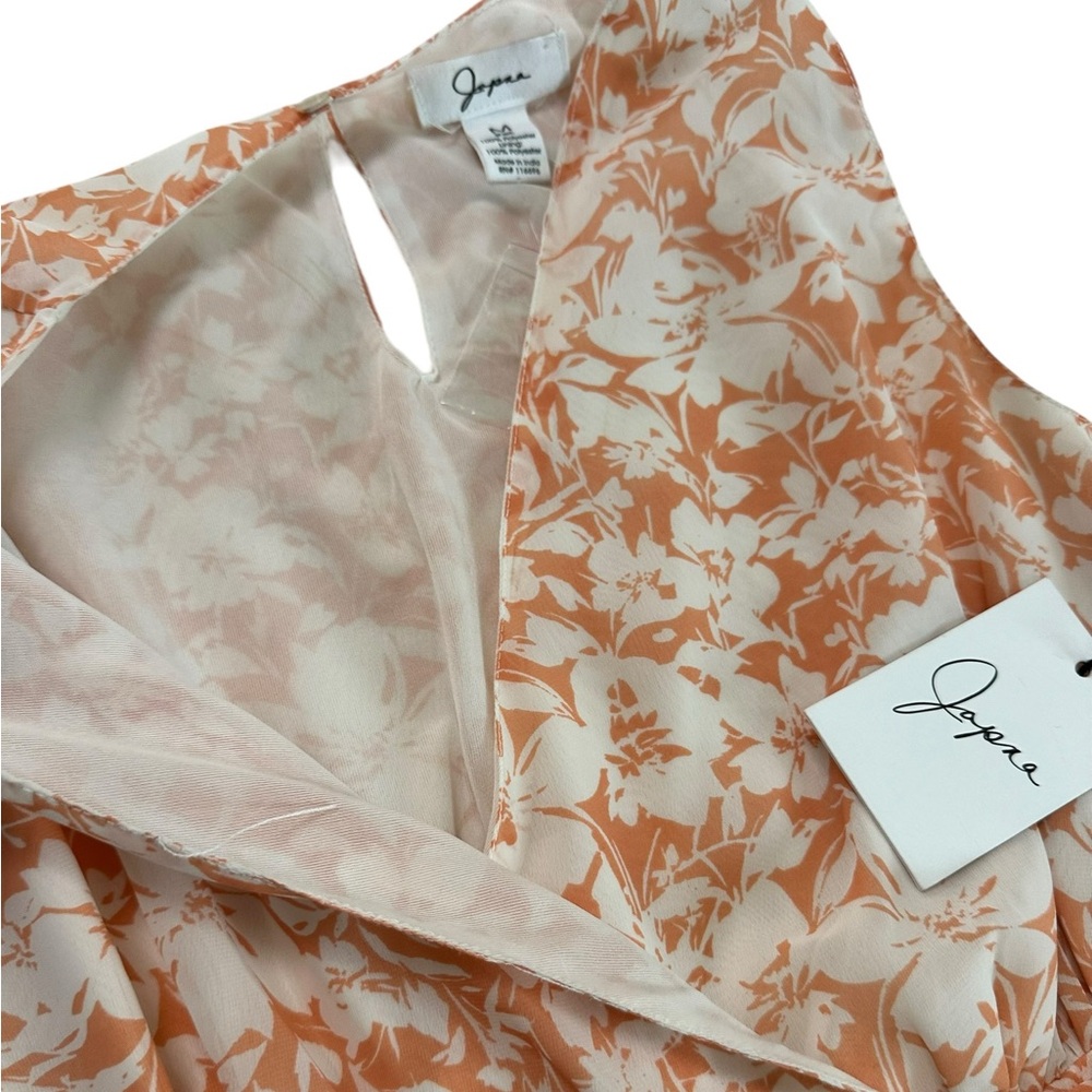 Japna Peach Floral Print V-Neck Tiered Ruffle Hem Sleeveless Dress Size M NWT - Picture 12 of 17